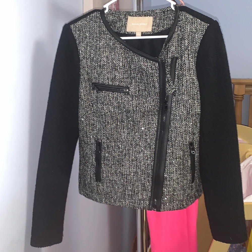 Banana Republic Tweed Sequin Moto Jacket Size 8